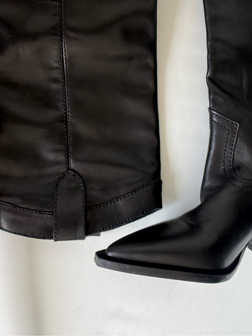 Mango Black Leather Knee-High Women’s cowboy Boots NWT 1114 - Picture 4 of 10